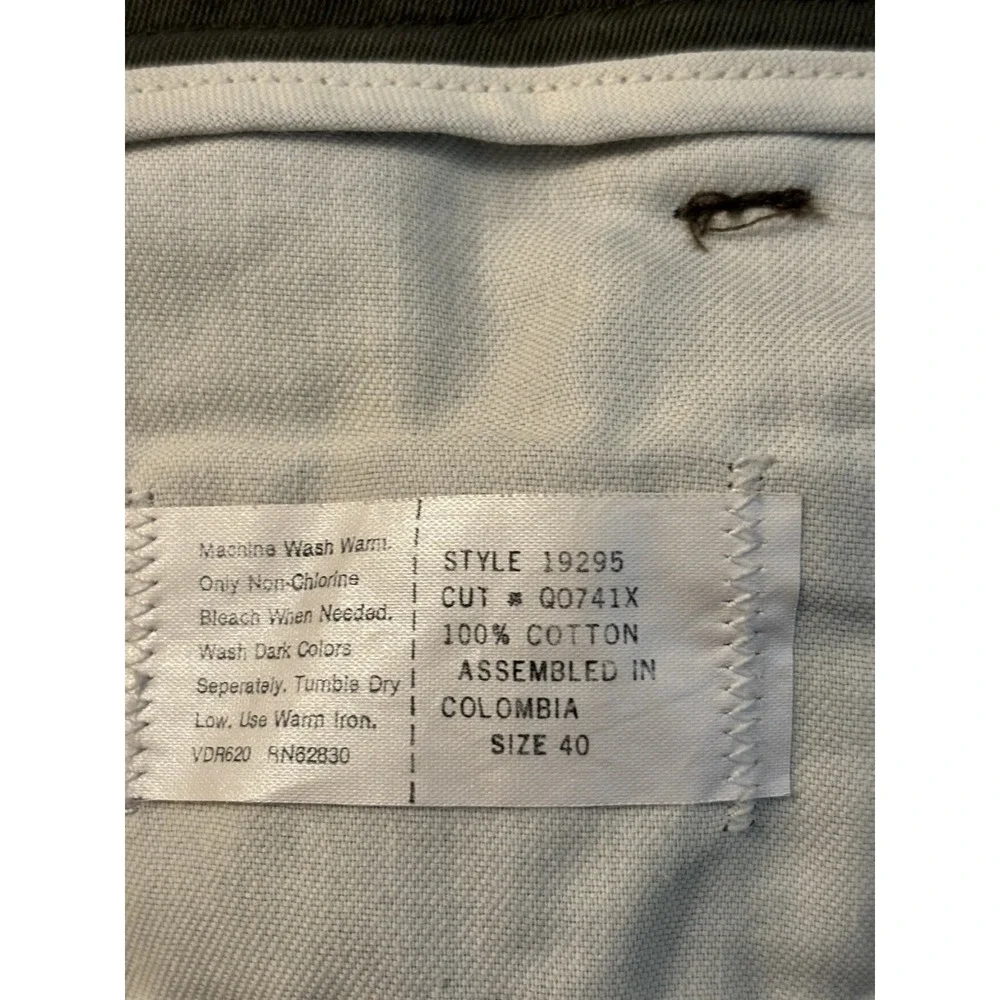 LANDS END 100% Cotton Pants 40x33‎ Army Green Pleated Front